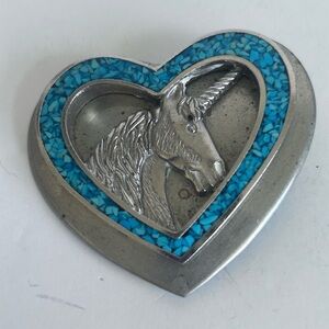 Silver and Blue Heart-Shaped Belt Buckle